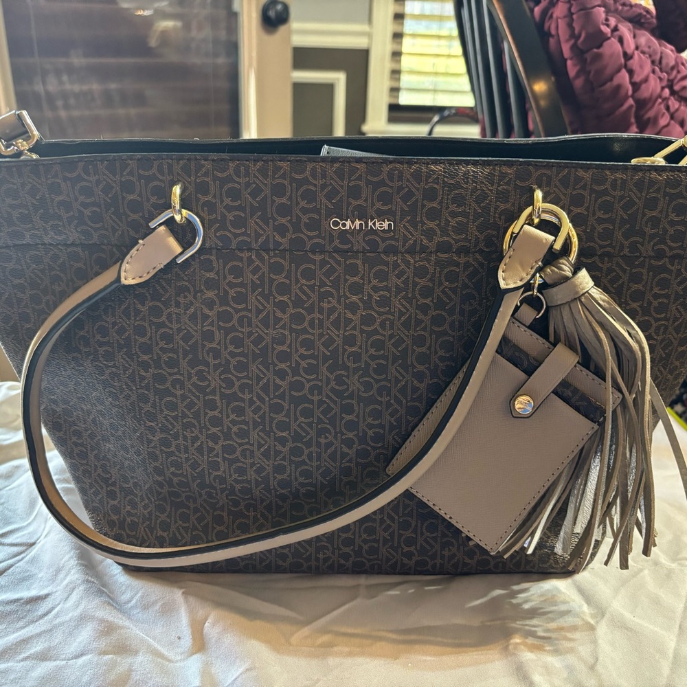 Calvin Klein Dark Brown and Beige Tote